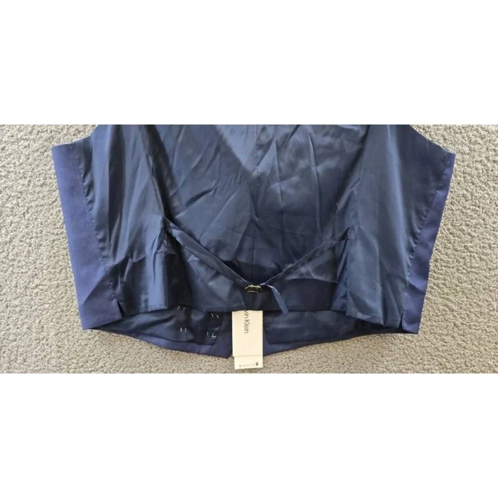 Calvin Klein Slim-Fit Wool Infinite Stretch Suit Vest Mens XXL Blue Button Front